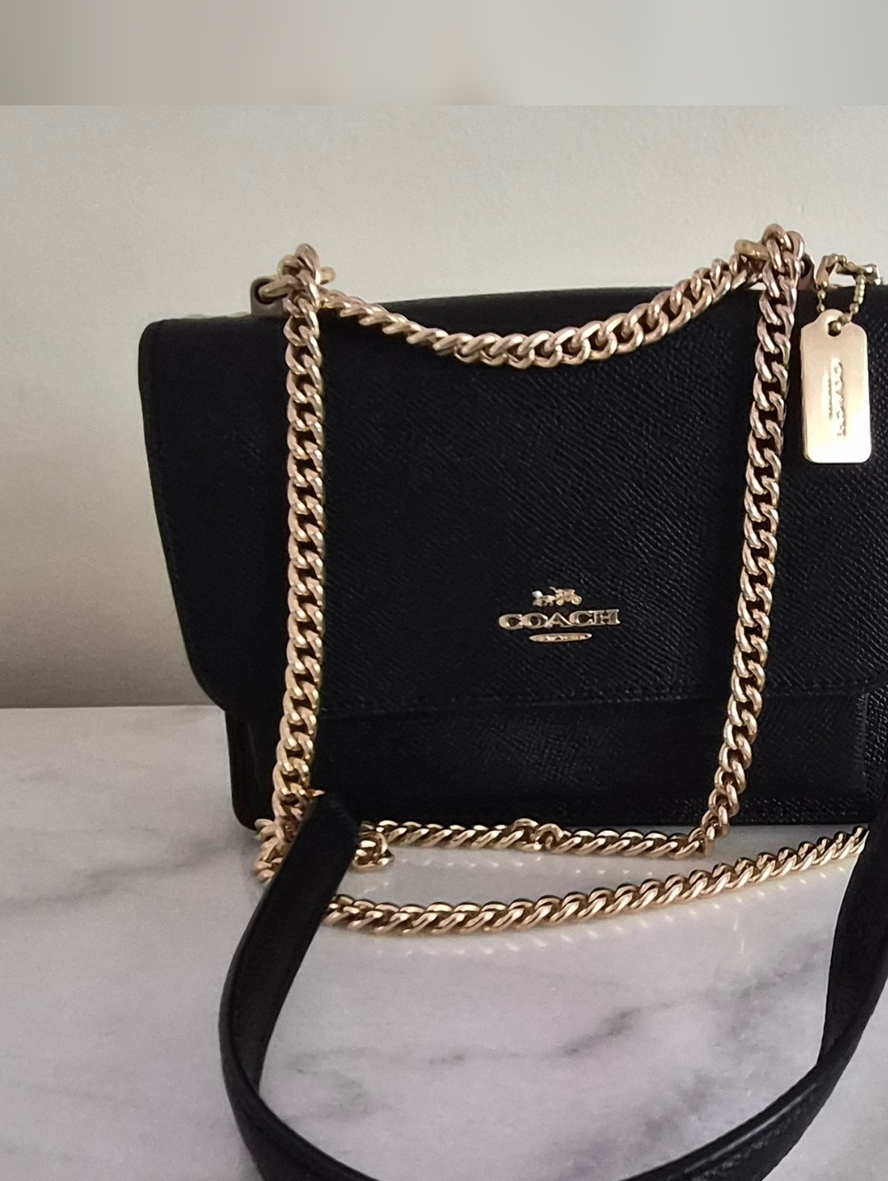 Coach Black Leather Chain Shoulder Bag with Gold Hardware - Picture 2 of 6
